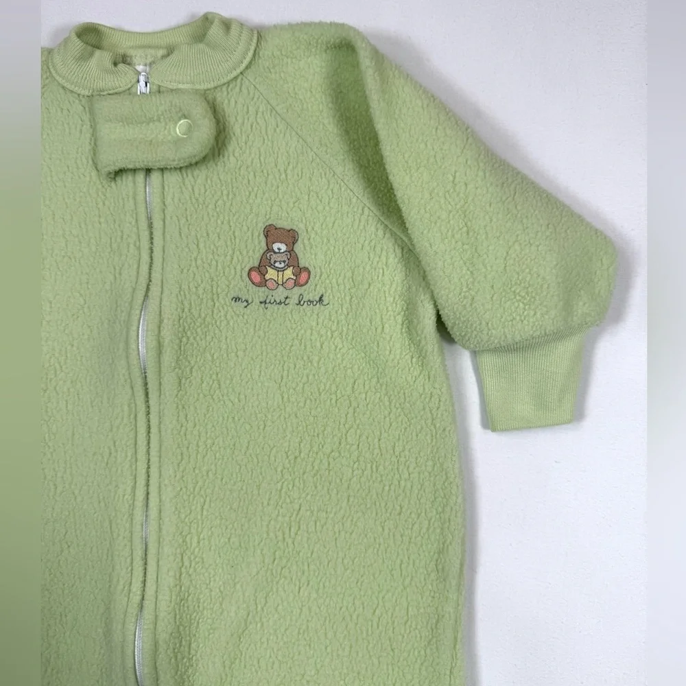 CARTERS Baby Fleece Y2K‎ Sleep Gown Cottagecore Teddy Bear Sage Green 0-3 Months